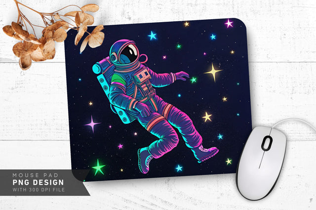 Neon Astronaut Floating in Space Mouse Pad PNG Design Sublimation Regulrcrative 
