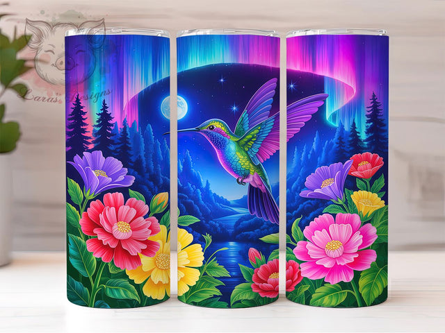 Neon Aurora Hummingbird Tumbler, Northern Lights Tumbler, Hummingbird 20oz Wrap, Sublimation Design, Colorful Bird Gift, Aurora Hummingbird Wrap, Vibrant Nature Tumbler Sublimation Lara' s Designs 