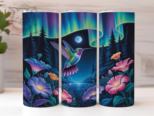 Neon Aurora Hummingbird Tumbler, Northern Lights Tumbler, Hummingbird 20oz Wrap, Sublimation Design, Colorful Bird Gift, Aurora Hummingbird Wrap, Vibrant Nature Tumbler Sublimation Lara' s Designs 