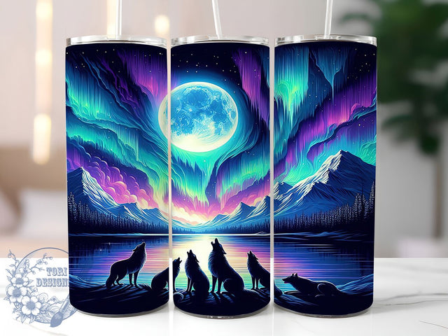 Neon Aurora Northern Wolf Tumbler, Northern Lights Wrap, 20oz Tumbler Sublimation, Glowing Aurora Borealis Design, Electric Arctic Howl Sublimation, Vibrant Night Sky Tumbler, Mystical Wolf Wrap Sublimation ToriDesigns 