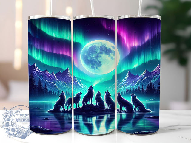 Neon Aurora Northern Wolf Tumbler, Northern Lights Wrap, 20oz Tumbler Sublimation, Glowing Aurora Borealis Design, Electric Arctic Howl Sublimation, Vibrant Night Sky Tumbler, Mystical Wolf Wrap Sublimation ToriDesigns 