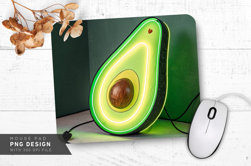 Neon Avocado with Glowing Pit Mouse Pad PNG Design - So Fontsy