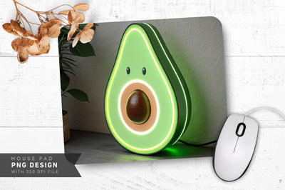 Neon Avocado with Glowing Pit Mouse Pad PNG Design Sublimation Regulrcrative 
