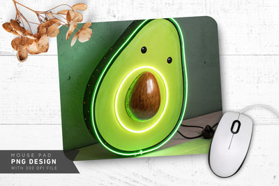 Neon Avocado with Glowing Pit Mouse Pad PNG Design Sublimation Regulrcrative 