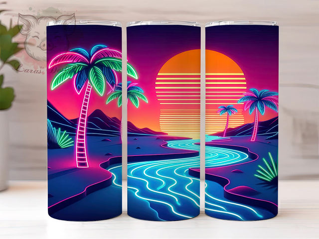 Neon Beach Tumbler, Tropical Palm Trees Design, 20oz Tumbler Wrap, Summer Sublimation, Vacation Decor, Beach Lover Gift, Colorful Tumbler, Digital Download Sublimation Lara' s Designs 