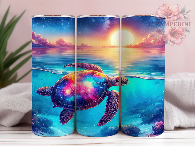 Neon Beach Turtle 20oz Tumbler Wrap PNG, Turtle Tumbler Png, Straight & Tapered Tumbler Wrap, Instant Digital Download Sublimation Li Zamperini 