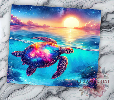 Neon Beach Turtle 20oz Tumbler Wrap PNG, Turtle Tumbler Png, Straight & Tapered Tumbler Wrap, Instant Digital Download Sublimation Li Zamperini 