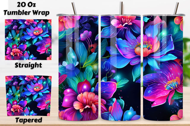 Neon Bloom Delight 3D Sublimation Tumbler Wrap | Sublimation Sublimation FloridPrintables 