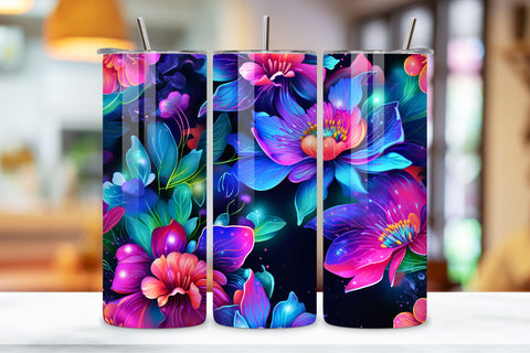 Neon Bloom Delight 3D Sublimation Tumbler Wrap | Sublimation Sublimation FloridPrintables 