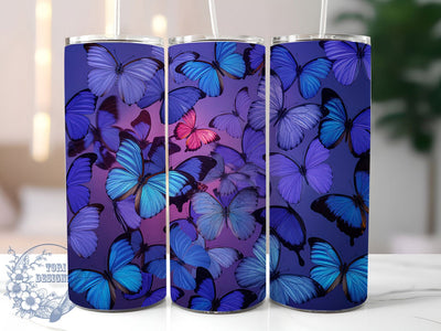 Neon Blue Glitter Butterfly Tumbler, Vibrant Blue, Pastel Colors, Sparkle Glitter, Spring Theme, 20Oz Tumbler, Sublimation Wrap Sublimation ToriDesigns 