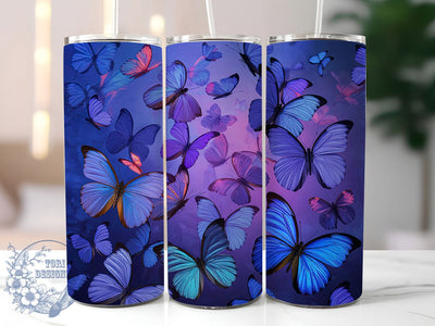 Neon Blue Glitter Butterfly Tumbler, Vibrant Blue, Pastel Colors, Sparkle Glitter, Spring Theme, 20Oz Tumbler, Sublimation Wrap Sublimation ToriDesigns 
