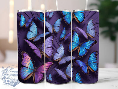 Neon Blue Glitter Butterfly Tumbler, Vibrant Blue, Pastel Colors, Sparkle Glitter, Spring Theme, 20Oz Tumbler, Sublimation Wrap Sublimation ToriDesigns 