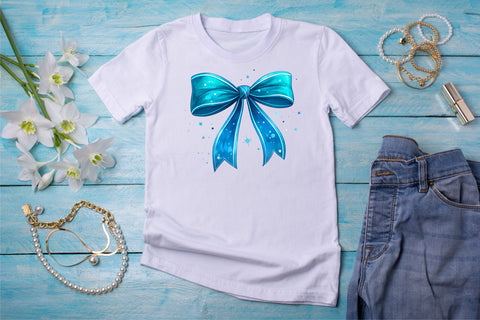 Neon Blue Glow Coquette Bow Clipart, neon blue bow, glowing coquette bow, vibrant bow design, blue glow clipart, digital bow design, neon glow design, glowing bow art Sublimation FloridPrintables 