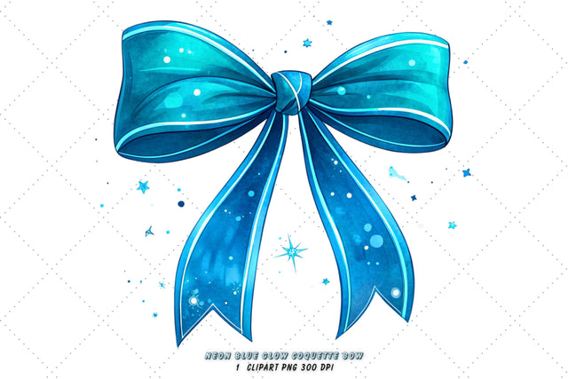 Neon Blue Glow Coquette Bow Clipart, neon blue bow, glowing coquette bow, vibrant bow design, blue glow clipart, digital bow design, neon glow design, glowing bow art Sublimation FloridPrintables 