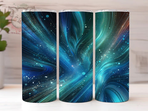 Neon Blue Milky Way Tumbler, Striped Blue Background, Galaxy Sublimation Wrap, 20oz Tumbler, Vibrant Space Design, Abstract Galaxy Art, Custom Tumbler Wrap, Cosmic Tumbler Sublimation Lara' s Designs 