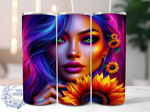 Neon Boho Vibrant Sunflower Tumbler, Bohemian Women Cup, 20Oz Tumbler Wrap, Bright Sunflower Drinkware, Sublimation Tumbler Design, Colorful Boho Coffee Mug, Vibrant Sunflower Tumbler Sublimation ToriDesigns 