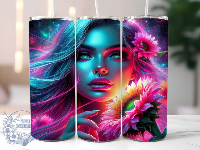Neon Boho Vibrant Sunflower Tumbler, Bohemian Women Cup, 20Oz Tumbler Wrap, Bright Sunflower Drinkware, Sublimation Tumbler Design, Colorful Boho Coffee Mug, Vibrant Sunflower Tumbler Sublimation ToriDesigns 