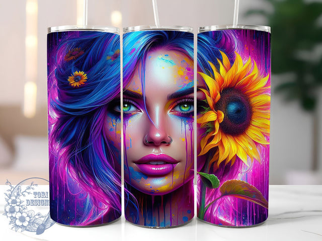 Neon Boho Vibrant Sunflower Tumbler, Bohemian Women Cup, 20Oz Tumbler Wrap, Bright Sunflower Drinkware, Sublimation Tumbler Design, Colorful Boho Coffee Mug, Vibrant Sunflower Tumbler Sublimation ToriDesigns 
