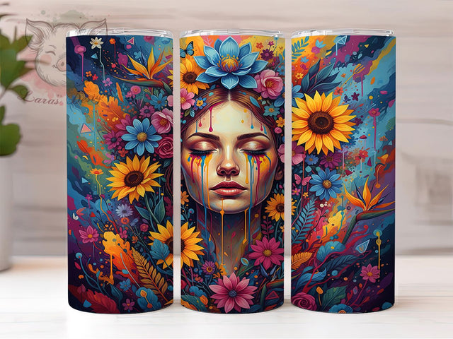 Neon Boho Women Floral Tumbler Wrap, Boho Women, Vibrant Style, Artistic Theme, Colorful Design, Tumbler Wrap, Sublimation Design Sublimation Lara' s Designs 