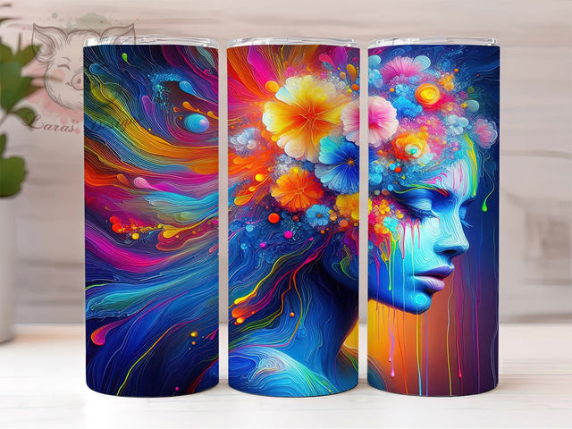 Neon Boho Women Floral Tumbler Wrap, Boho Women, Vibrant Style, Artistic Theme, Colorful Design, Tumbler Wrap, Sublimation Design Sublimation Lara' s Designs 