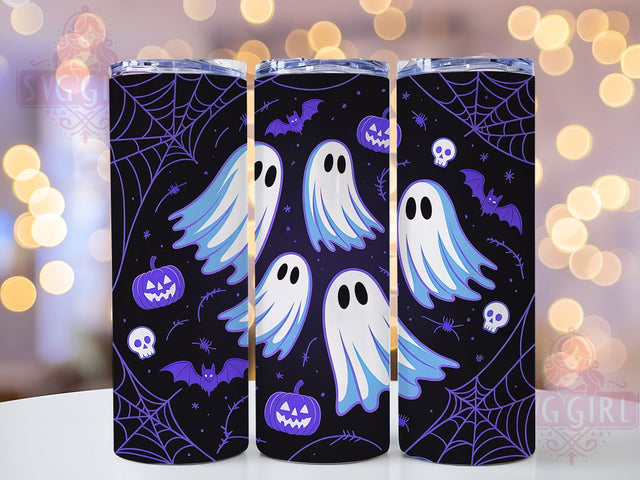Neon Boo Glowing Spooky Halloween Tumbler, Spooky Ghost Wrap, Glowing Halloween Cup, Kawaii Boo Design, 20Oz Sublimation Wrap, Bright Spooky Drinkware, Electric Ghost Tumbler Sublimation SvggirlplusArt 