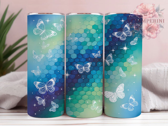Neon Bright Butterfly Tumbler, Seamless Wrap Design, Bright Floral Pattern, Sublimation Cup, 20oz Skinny Tumbler, Colorful Drinkware, Glow Style Sublimation Li Zamperini 