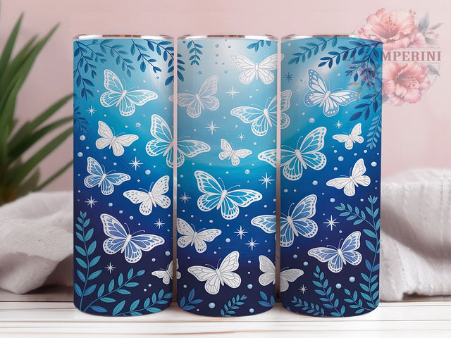 Neon Bright Butterfly Tumbler, Seamless Wrap Design, Bright Floral Pattern, Sublimation Cup, 20oz Skinny Tumbler, Colorful Drinkware, Glow Style Sublimation Li Zamperini 
