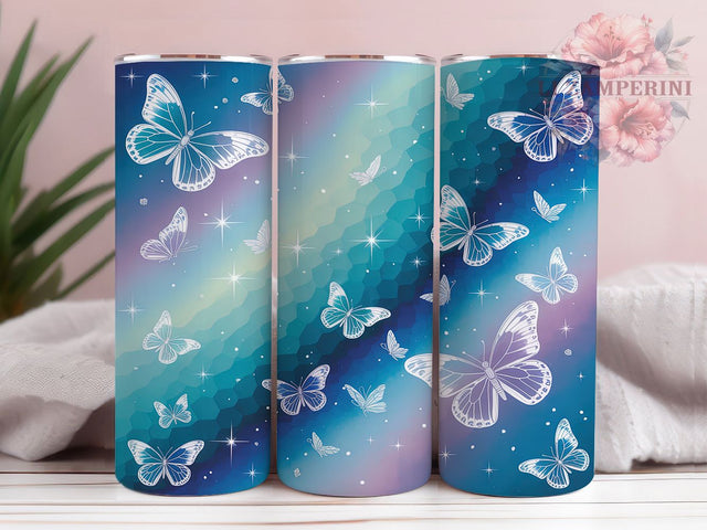 Neon Bright Butterfly Tumbler, Seamless Wrap Design, Bright Floral Pattern, Sublimation Cup, 20oz Skinny Tumbler, Colorful Drinkware, Glow Style Sublimation Li Zamperini 