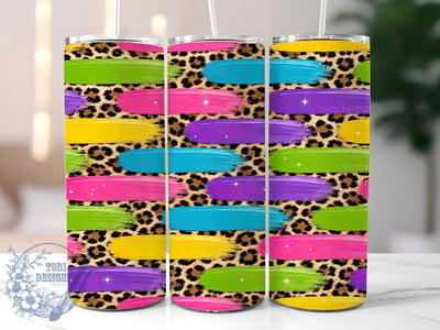 Neon Brush Leopard 20oz Tumbler Wrap, Neon Theme, Brush Stroke, Leopard Print, Bold Style, Wild Charm, Skinny Tumbler, Sublimation PNG Sublimation ToriDesigns 