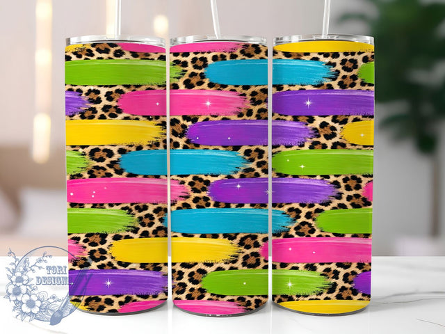 Neon Brush Leopard 20oz Tumbler Wrap, Neon Theme, Brush Stroke, Leopard Print, Bold Style, Wild Charm, Skinny Tumbler, Sublimation PNG Sublimation ToriDesigns 