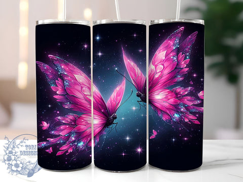 Neon Butterflies 20oz Skinny Tumbler, Butterfly Tumbler Png, Straight & Tapered Tumbler Wrap, Instant Digital Download Sublimation ToriDesigns 