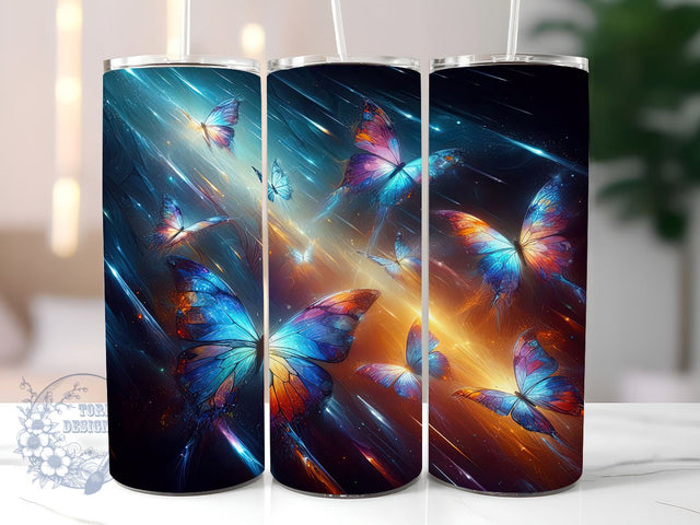 Neon Butterfly 20oz Skinny Tumbler, Neon Holographic Butterfly Tumbler Png, Straight & Tapered Tumbler Wrap, Instant Digital Download Sublimation ToriDesigns 