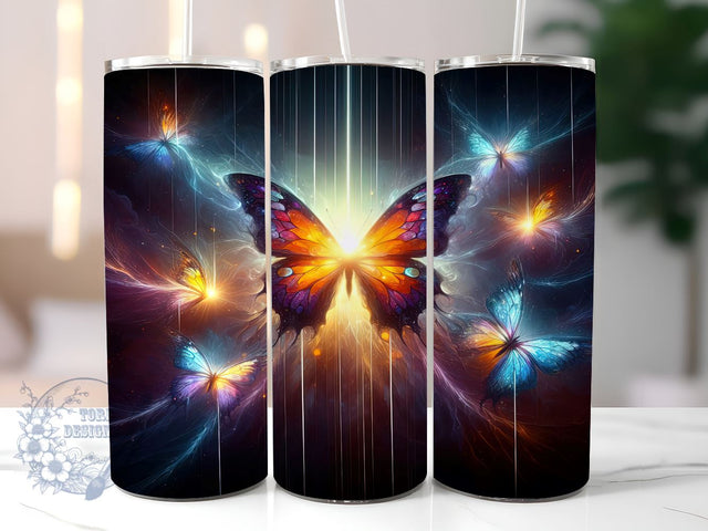 Neon Butterfly 20oz Skinny Tumbler, Neon Holographic Butterfly Tumbler Png, Straight & Tapered Tumbler Wrap, Instant Digital Download Sublimation ToriDesigns 