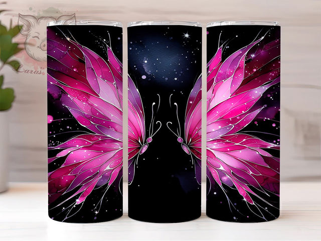 Neon Butterfly 20oz Tumbler Png, Straight & Tapered Tumbler Png, Pink Butterfly Tumbler Png, Digital Download PNG Sublimation Lara' s Designs 