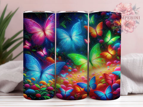 Neon Butterfly 20oz Tumbler Wrap PNG, Butterfly Tumbler Png, Straight & Tapered Tumbler Wrap, Instant Digital Download Sublimation Li Zamperini 
