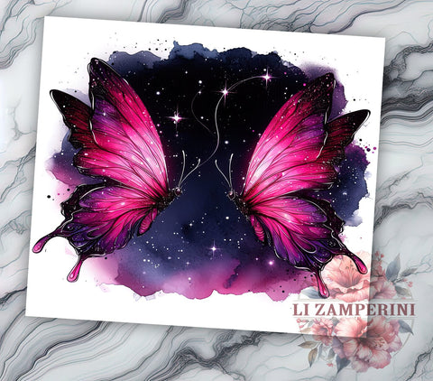 Neon Butterfly 20oz Tumbler Wrap PNG, Butterfly Tumbler Png, Straight & Tapered Tumbler Wrap, Instant Digital Download Sublimation Li Zamperini 