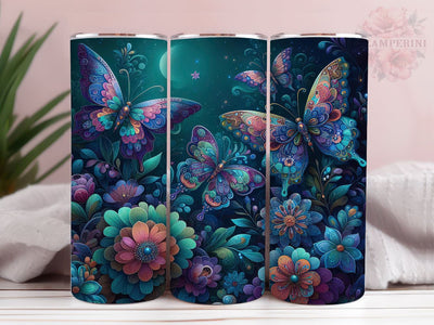 Neon Butterfly 20oz Tumbler Wrap PNG, Butterfly Tumbler Png, Straight & Tapered Tumbler Wrap, Instant Digital Download Sublimation Li Zamperini 