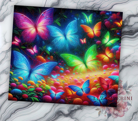 Neon Butterfly 20oz Tumbler Wrap PNG, Butterfly Tumbler Png, Straight & Tapered Tumbler Wrap, Instant Digital Download Sublimation Li Zamperini 