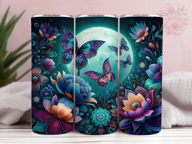 Neon Butterfly 20oz Tumbler Wrap PNG, Butterfly Tumbler Png, Straight & Tapered Tumbler Wrap, Instant Digital Download Sublimation Li Zamperini 