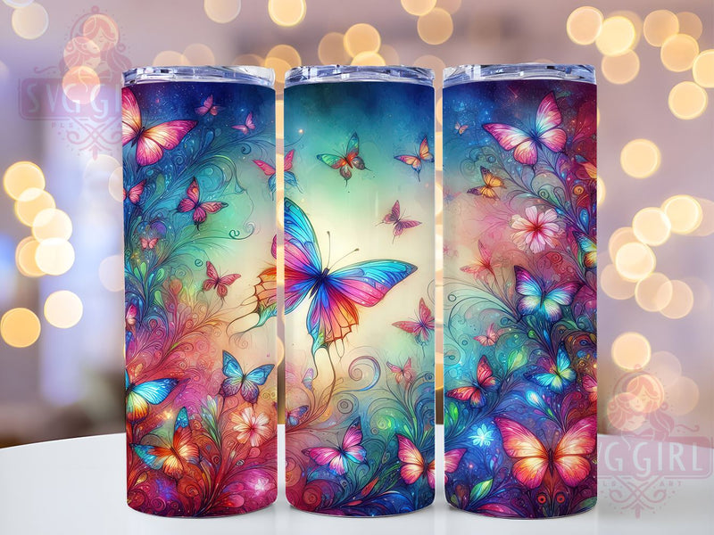 Neon Butterfly 20oz Tumbler Wrap Sublimation Design, Straight Tapered Tumbler Wrap, Butterfly Tumbler Png, Instant Digital Download Sublimation SvggirlplusArt 