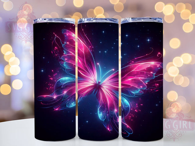 Neon Butterfly 20oz Tumbler Wrap Sublimation Design, Straight Tapered Tumbler Wrap, Butterfly Tumbler Png, Instant Digital Download Sublimation SvggirlplusArt 