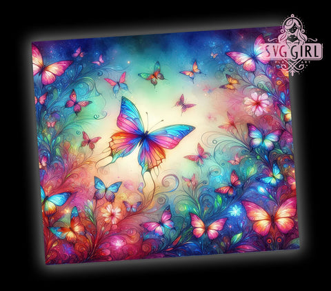 Neon Butterfly 20oz Tumbler Wrap Sublimation Design, Straight Tapered Tumbler Wrap, Butterfly Tumbler Png, Instant Digital Download Sublimation SvggirlplusArt 