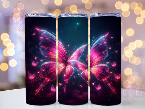 Neon Butterfly 20oz Tumbler Wrap Sublimation Design, Straight Tapered Tumbler Wrap, Butterfly Tumbler Png, Instant Digital Download Sublimation SvggirlplusArt 