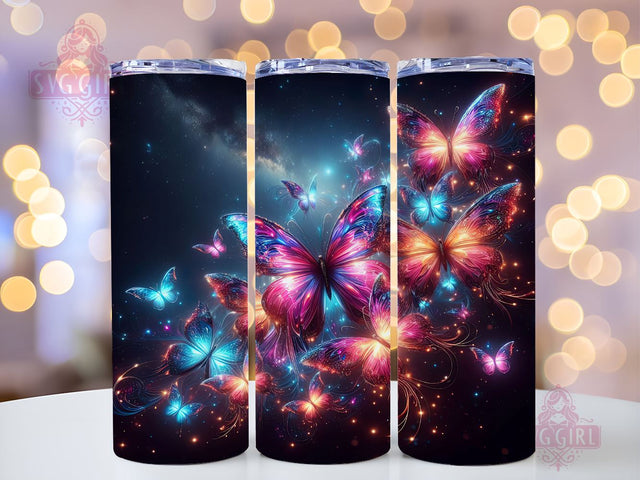 Neon Butterfly 20oz Tumbler Wrap Sublimation Design, Straight Tapered Tumbler Wrap, Butterfly Tumbler Png, Instant Digital Download Sublimation SvggirlplusArt 