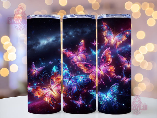 Neon Butterfly 20oz Tumbler Wrap Sublimation Design, Straight Tapered Tumbler Wrap, Butterfly Tumbler Png, Instant Digital Download Sublimation SvggirlplusArt 