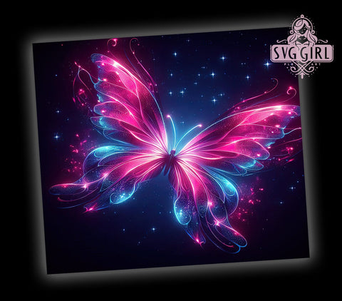 Neon Butterfly 20oz Tumbler Wrap Sublimation Design, Straight Tapered Tumbler Wrap, Butterfly Tumbler Png, Instant Digital Download Sublimation SvggirlplusArt 