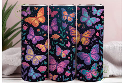 Neon Butterfly 20oz Tumbler Wrap Sublimation PixelChick 