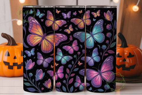 Neon Butterfly 20oz Tumbler Wrap Sublimation PixelChick 