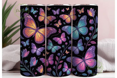 Neon Butterfly 20oz Tumbler Wrap Sublimation PixelChick 