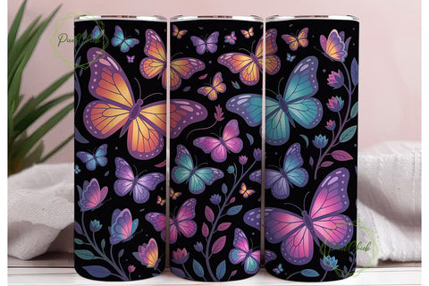 Neon Butterfly 20oz Tumbler Wrap Sublimation PixelChick 
